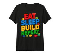 EAT Sleep Build Repeat Master Builder Building Bricks Blocks Premium T-Shirt