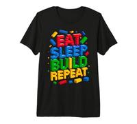 EAT Sleep Build Repeat Master Builder Building Bricks Blocks Premium T-Shirt