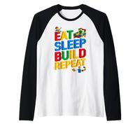 EAT Sleep Build Repeat Master Builder Building Bricks Blocks Raglan Baseball Tee