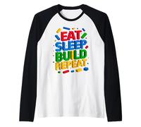 EAT Sleep Build Repeat Master Builder Building Bricks Blocks Raglan Baseball Tee