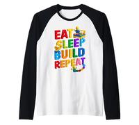 EAT Sleep Build Repeat Master Builder Building Bricks Blocks Raglan Baseball Tee