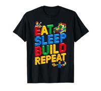 EAT Sleep Build Repeat Master Builder Building Bricks Blocks T-Shirt