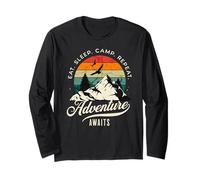 Eat Sleep Camp Repeat Adventure Awaits Camping Wilderness Long Sleeve T-Shirt