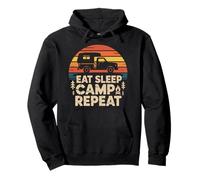 Eat Sleep Camp Repeat Retro Camping Sunset RV Scene Pullover Hoodie