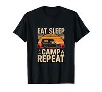 Eat Sleep Camp Repeat Retro RV Camping Scene T-Shirt
