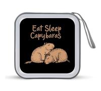 Eat Sleep Capybaras Portable CD Case Holder 48 Capacity Travel DVD Storage Boxs Wallet Bag