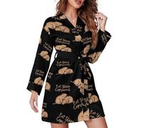 Eat Sleep Capybaras Soft Women's Robes Pyjamas V-Neck Dressing Gowns Loungewear for Wedding Party S
