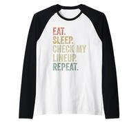 Eat Sleep Check My Lineup Repeat Funny Fantasy Football Raglan Baseball Tee