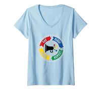 Eat Sleep Cheer Repeat Megaphone Cycle for Cheerleaders V-Neck T-Shirt, Women, Baby Blue, S
