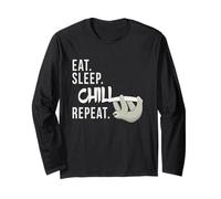 Eat Sleep Chill Repeat Chilling Sloth Silhouette Long Sleeve T-Shirt