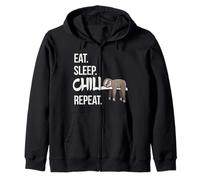 Eat Sleep Chill Repeat Cute Lazy Chilling Sloth Zip Hoodie