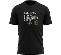 Eat Sleep Chop Wood Repeat Mens T Shirt Carpenter Tee Tree Surgeon Top, S, Black