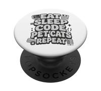 Eat Sleep Code Pet Cats Repeat Funny Programmer Cat Lover PopSockets Adhesive PopGrip