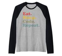 Eat Sleep Code Repeat Funny Coding Raglan Baseball Tee