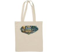 Eat Sleep Code Repeat Routine Natural Cotton Tote Bag White