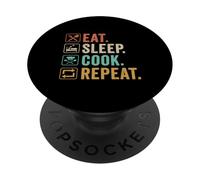 Eat Sleep Cook Repeat Funny Vintage Cooking Lover PopSockets Adhesive PopGrip