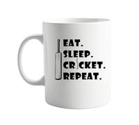 Eat Sleep Cricket Repeat 11oz Ceramic Mug - Funny Cricket Lover Coffee Cup - Cricket Bat Design Mug for Players, Fans & Coaches - Gift for Birthdays, Christmas or Match Days