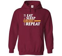 Eat Sleep Cricket Repeat Adults Cool Pullover Hoodie for Cricketers and Cricket Lovers (XL, Wine)