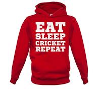 Eat Sleep Cricket Repeat - Childrens/Kids Pullover Hoodie - Fire Red - 9-11 Years