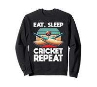 Eat Sleep Cricket Repeat Retro Cricket Player Bowler Batsman Sweatshirt