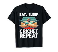 Eat Sleep Cricket Repeat Retro Cricket Player Bowler Batsman T-Shirt