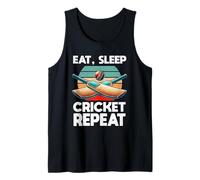 Eat Sleep Cricket Repeat Retro Cricket Player Bowler Batsman Tank Top