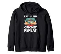 Eat Sleep Cricket Repeat Retro Cricket Player Bowler Batsman Zip Hoodie