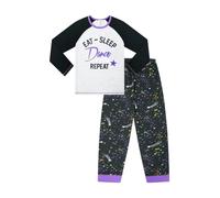 Eat Sleep Dance Repeat Star Girls Long Pyjama Set (7-8 Years) Black