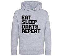 Eat Sleep Darts Repeat Kids Hoodie, Gifts For Boys and Girls Dart Players, Unique and Simple Cool Birthday Christmas Dartboard Hoody, Hooded Geek Nerd Jumper Gift, Sport Grey, 9-11 Years