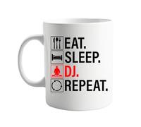 Eat Sleep DJ Repeat 11oz Funny Mug - Coffee Cup for DJs, Music Lovers, Turntable Fans - Humorous Present for Disc Jockeys, Mixing Enthusiasts, EDM Fans, Birthday or Office Gift