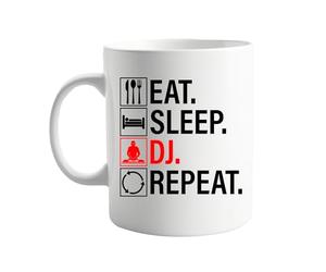 Eat Sleep DJ Repeat 11oz Funny Mug - Coffee Cup for DJs, Music Lovers, Turntable Fans - Humorous Present for Disc Jockeys, Mixing Enthusiasts, EDM Fans, Birthday or Office Gift