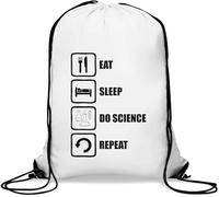 Eat Sleep Do Science Repeat Slogan Gym Sack Casual Drawstring Bag White