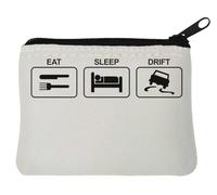 Eat Sleep Drift Neoprene Coin Purse Pouch 10x11cm White