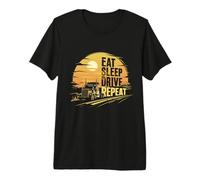 Eat Sleep Drive Repeat Retro Sunset 18 Wheel Truck Driver Premium T-Shirt