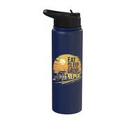 Eat Sleep Drive Repeat Retro Sunset 18 Wheel Truck Driver Stainless Steel Insulated Water Bottle