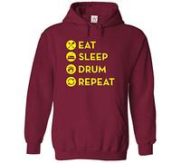 Eat Sleep Drum Repeat Classic Unisex Adults Pullover Hoodie for Drummers and Music Lovers (S, Wine)