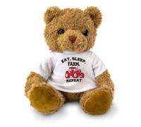 EAT SLEEP FARM REPEAT - Teddy Bear - Cute Cuddly Soft Adorable - Gift Present