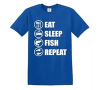 Eat Sleep Fish Repeat T-Shirt Funny Fishing Fisherman Gift Top Tee (Royal Blue White Print, XL)