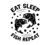 eat Sleep Fish Repeat Typography Fishing Fishing Clothes Wall Stickers 64x81.6cm Store Decoration Black