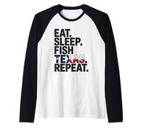 Eat Sleep Fish Texas Repeat Distressed Texas Fly Fishing Raglan Baseball Tee