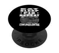 EAT SLEEP FIX REPEAT TEAM CHAOS CONTROL rally mechanic crew PopSockets Adhesive PopGrip