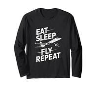 Eat Sleep Fly Repeat Pilot Airplane Travel Long Sleeve T-Shirt