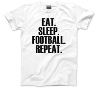 Eat Sleep Football Repeat - Kids T-Shirt - Footie Team Training Mad 5-6 Years White