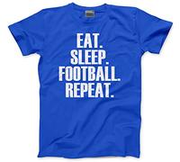 Eat Sleep Football Repeat - Kids T-Shirt - Footie Team Training Mad 7-8 Years Blue