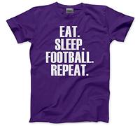 Eat Sleep Football Repeat - Kids T-Shirt - Footie Team Training Mad 9-11 Years Purple