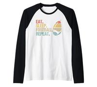Eat Sleep Football Repeat - Rugby Vintage Retro Gift Raglan Baseball Tee