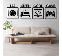 Eat, Sleep, Game Code, Programming Controller Video, Vinyl Home Decor, Boy's Bedroom Wall Sticker