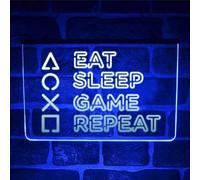 Eat Sleep Game LED Neon Light Up Sign | Multicolour Hanging USB Plaque For Gaming Room or Man Cave