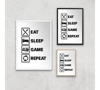 Eat Sleep Game Repeat Art Print - A2 - White Frame