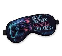 Eat Sleep Game Repeat Eye Mask for Gamers, Boys, Girls, Teens, and Kids, Watercolor Game Theme, Blackout Sleep Mask with Adjustable Straps, Soft Lightweight Design for Comfortable Sleep